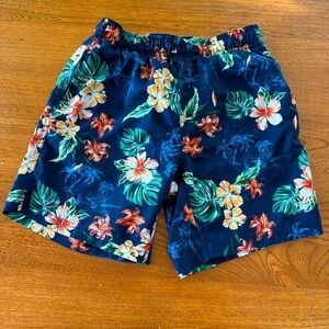 Speedo men’s swim trunks board shorts swimsuit floral Hawaiian blue pockets sz S